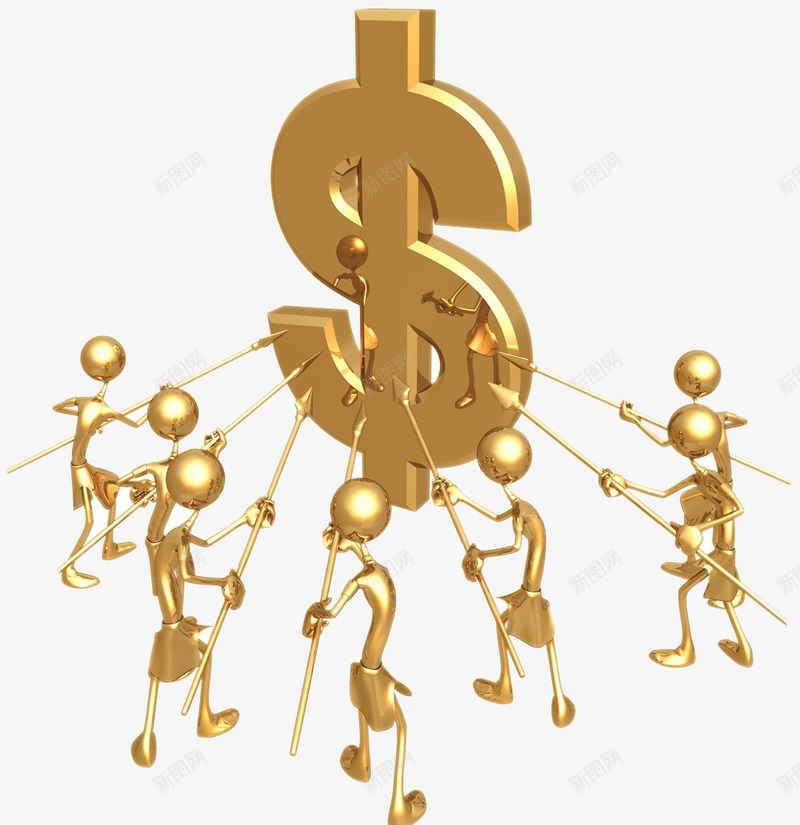 商业金融png免抠素材_新图网 https://ixintu.com 3D小人 商业设计 围攻 小人 模型 立体模型 符号 财富 质感 金属 金色小人 金钱符号