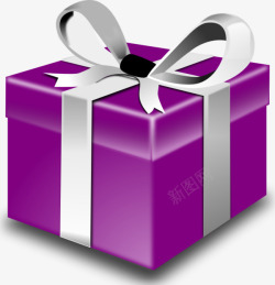卡通紫色立体礼物盒装饰素材