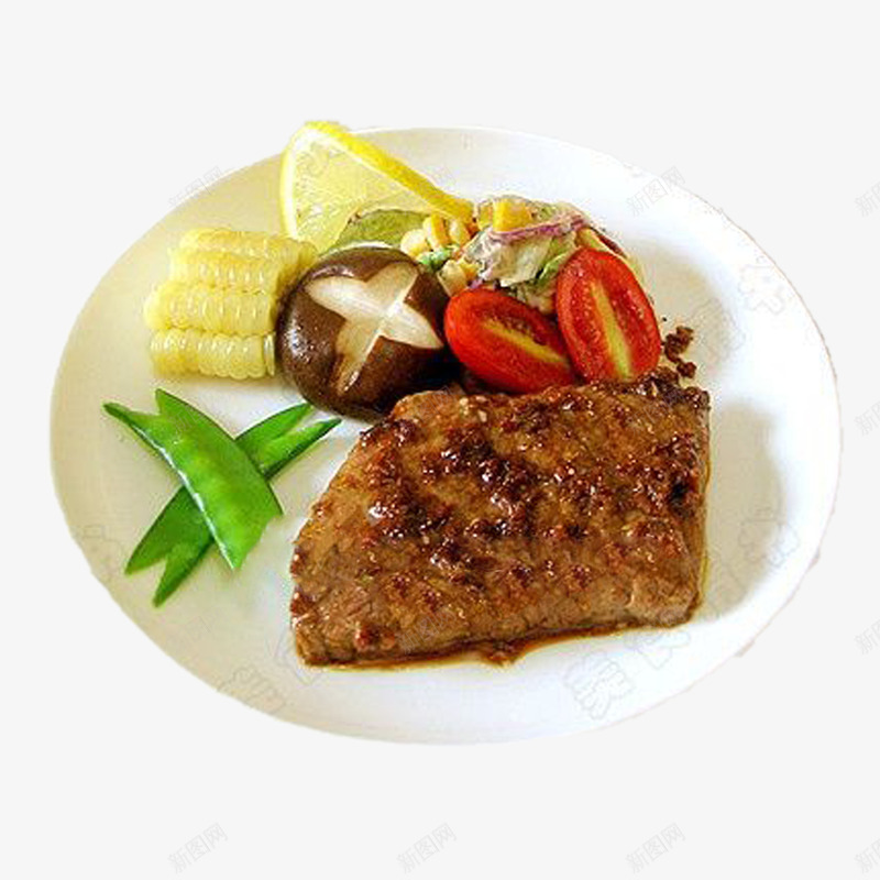 黑椒牛扒配蔬菜png免抠素材_新图网 https://ixintu.com 煎炸 牛肉 玉米 番茄 美味 肉类 酱汁 青豆 香菇 黑椒牛扒