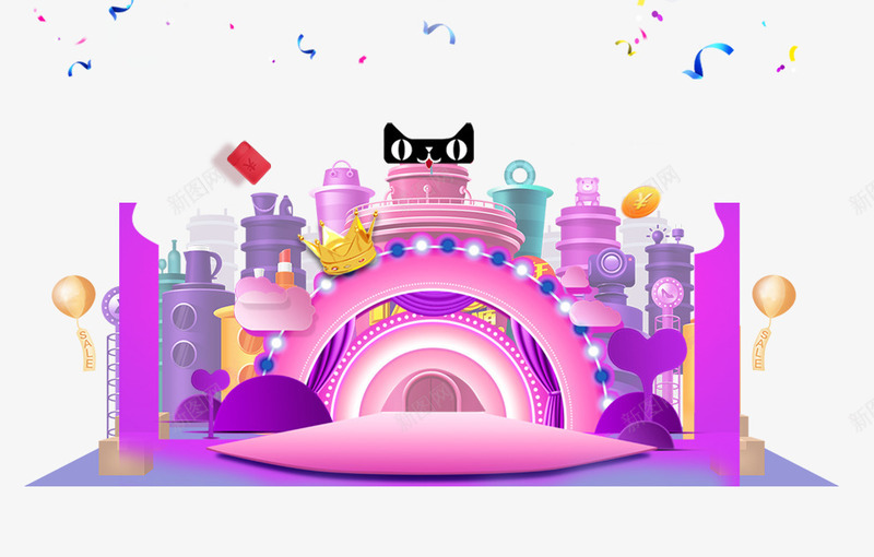 紫色天猫双十一装饰psd免抠素材_新图网 https://ixintu.com 个性 促销 创意 双十一 天猫 彩带 紫色 舞台 购物