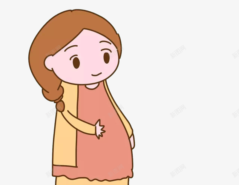 一个孕妇png免抠素材_新图网 https://ixintu.com 困难 大肚子 妈妈 手摸肚子 粉裙 长发