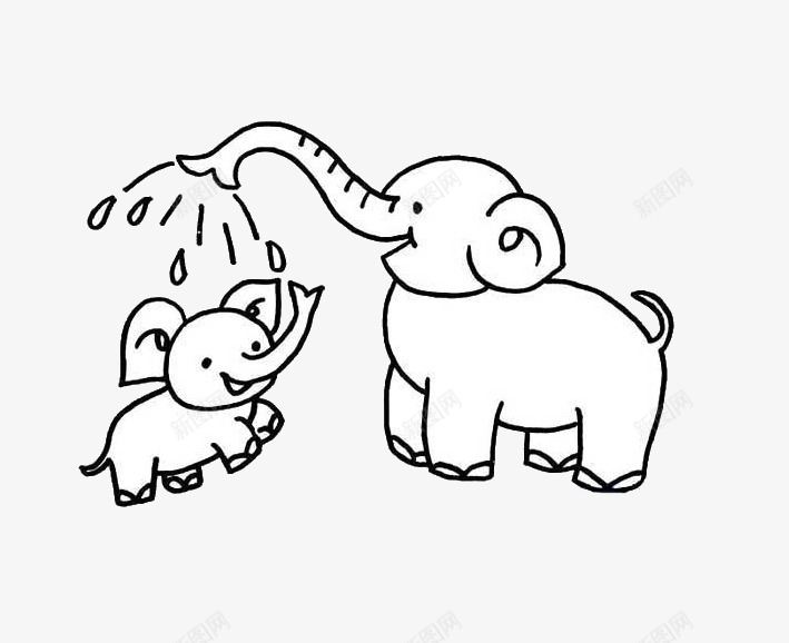 象妈妈给小象洗澡psd免抠素材_新图网 https://ixintu.com 动物 可爱 大象 洗澡 简笔画
