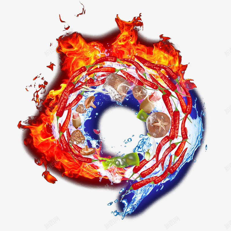 水与火之圈矢量图ai免抠素材_新图网 https://ixintu.com PNG素材 泡面 火焰 牛肉 辣椒 香菇 矢量图