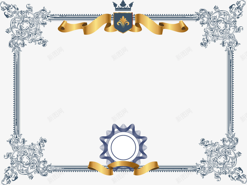 灰色花纹边框png免抠素材_新图网 https://ixintu.com 大气皇冠 灰色花纹 灰色边框 花纹边框 金色丝带 高贵皇冠