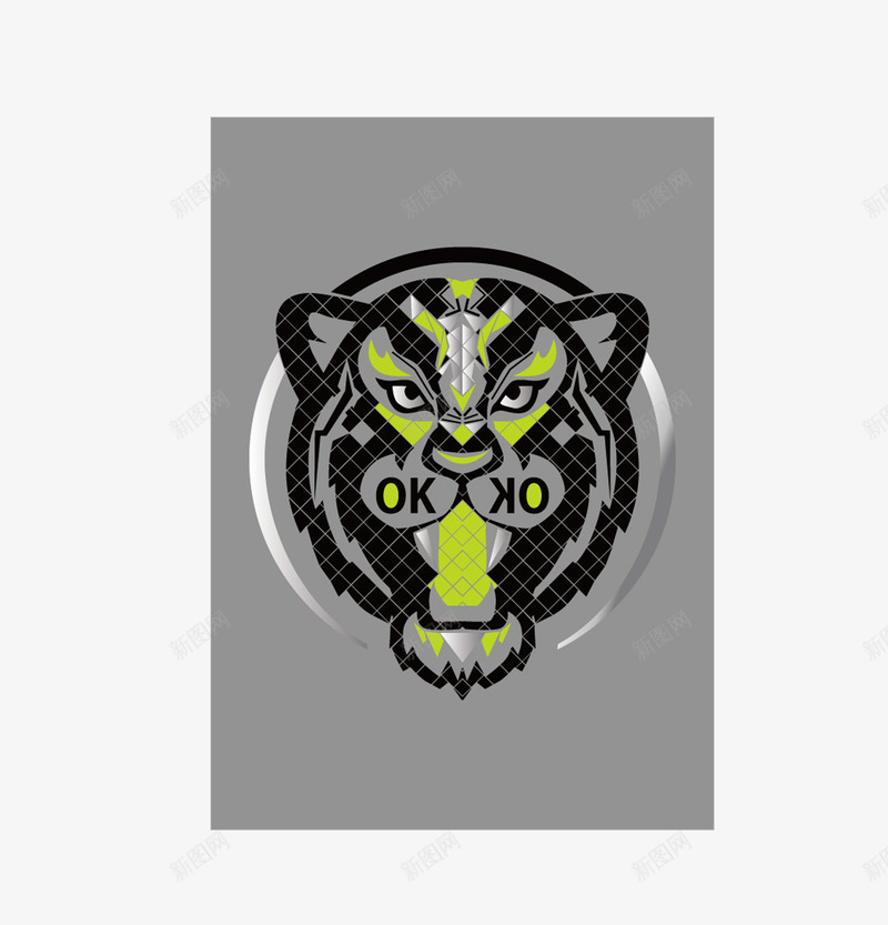 灰色胸前印花图案矢量图图标ai_新图网 https://ixintu.com T恤 logo 动物 印花 方形 服装设计 灰白色 精美 精良 老虎 设计感 矢量图