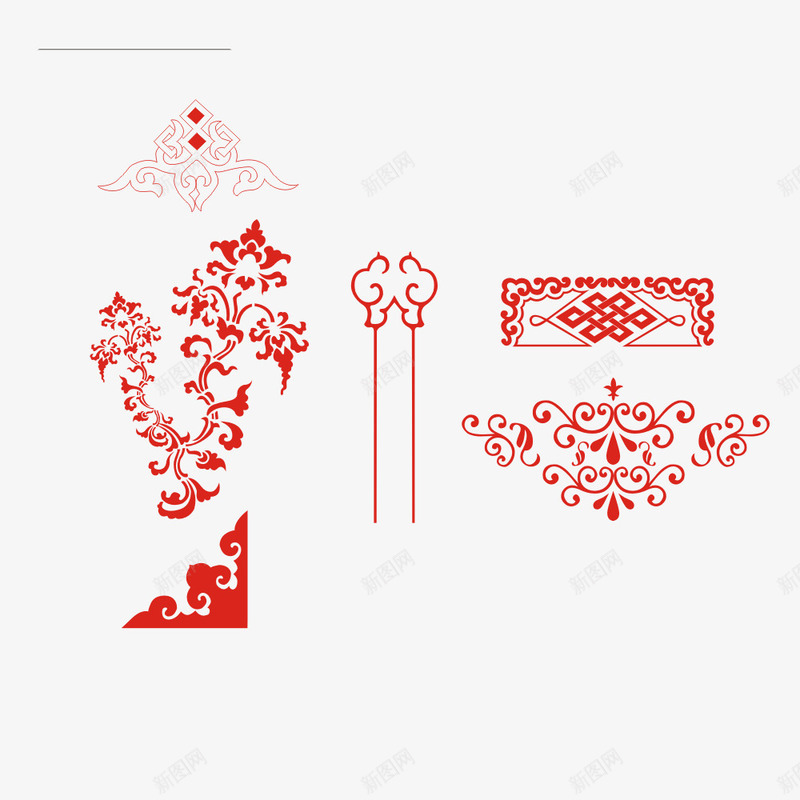 六只红色中式花纹psd免抠素材_新图网 https://ixintu.com 中式 喜气 大气 红色 花纹 高端