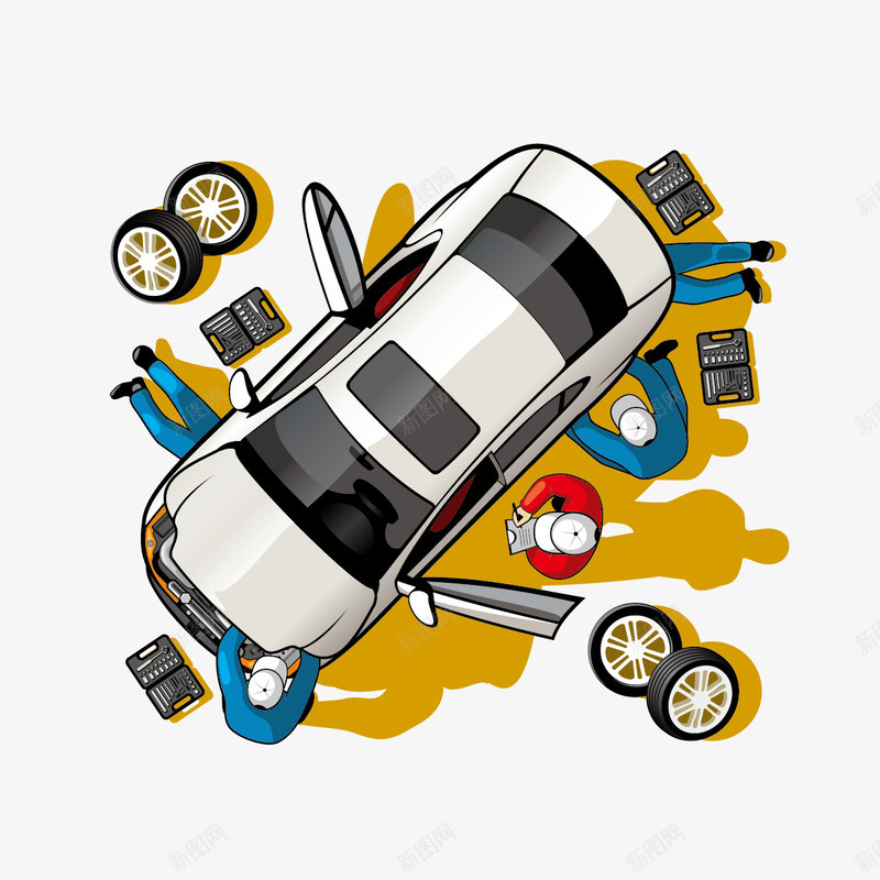 维修汽车png免抠素材_新图网 https://ixintu.com 人 修汽车 汽车 轮胎