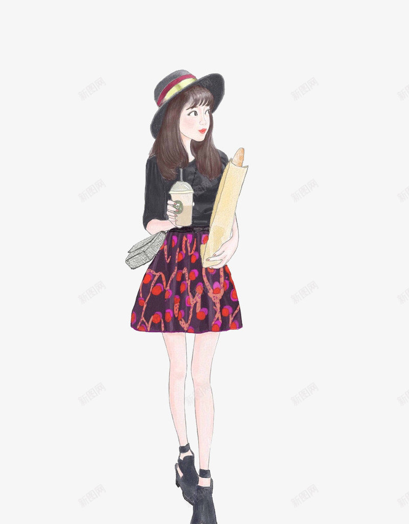 水彩画美女png免抠素材_新图网 https://ixintu.com 校园风 水彩画 美女