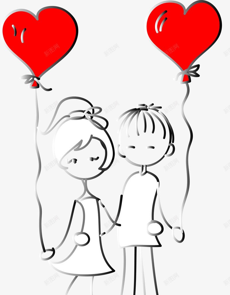 情人节气球线条情侣png免抠素材_新图网 https://ixintu.com LOVE 婚庆 情人节 情人节情侣 浪漫 爱情 线条情侣