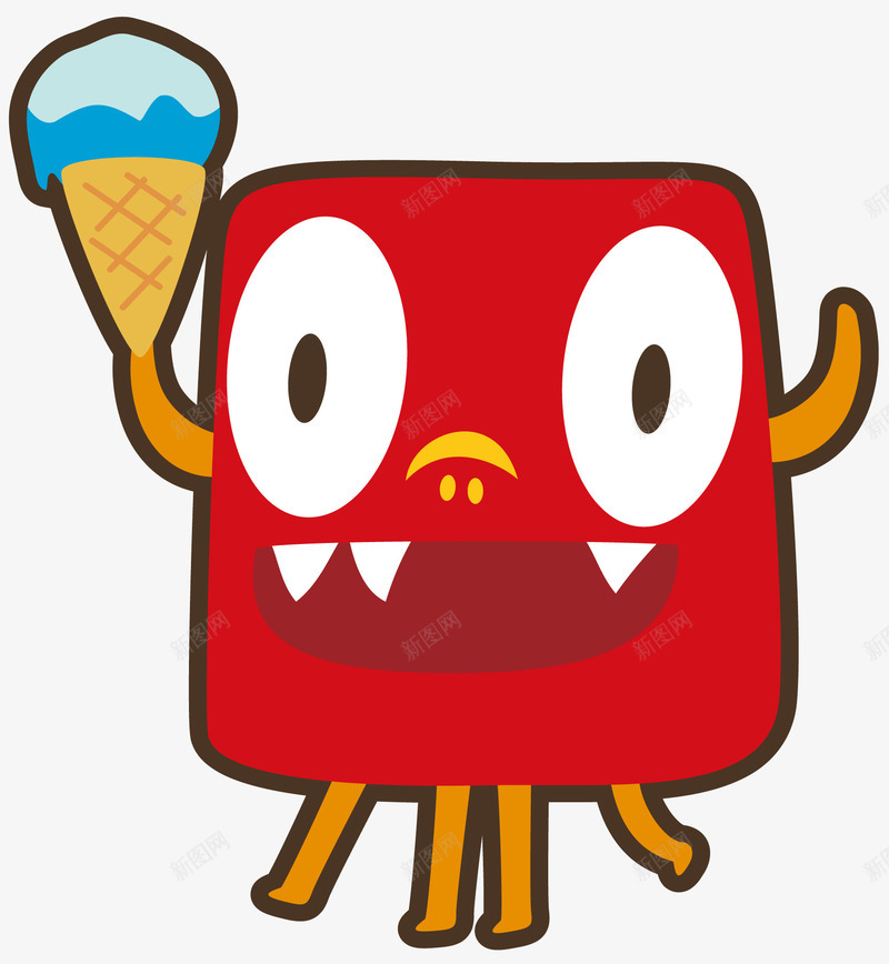 拿冰淇淋的卡通物品png免抠素材_新图网 https://ixintu.com 冰淇淋 卡通 卡通形象 牙齿 甜筒 蓝色