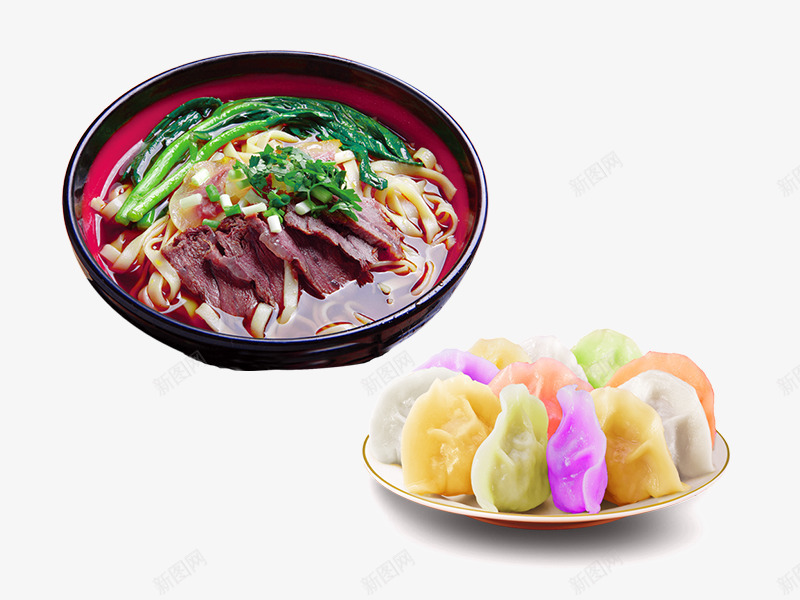 牛肉面五彩饺子png免抠素材_新图网 https://ixintu.com 五彩饺子 牛肉面 美食 面条 饺子