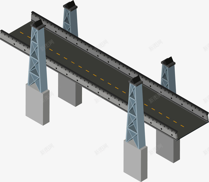 城市道路桥梁png免抠素材_新图网 https://ixintu.com 公路 卡通矢量 城市路道桥梁 河道上的桥梁 灰色 运输 道路桥梁