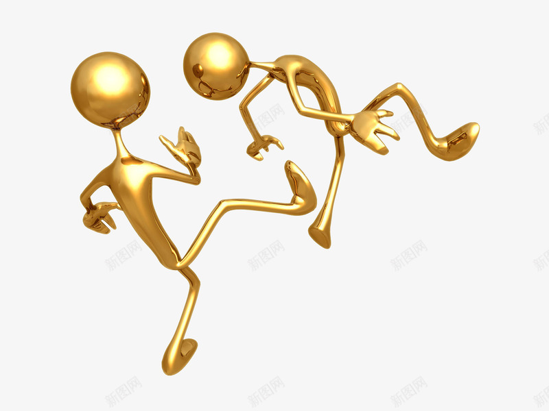 嬉笑打闹的小金人png免抠素材_新图网 https://ixintu.com 3d人物 PPT元素 最佳损友 玩耍 跳跃 踢腿 金色小人