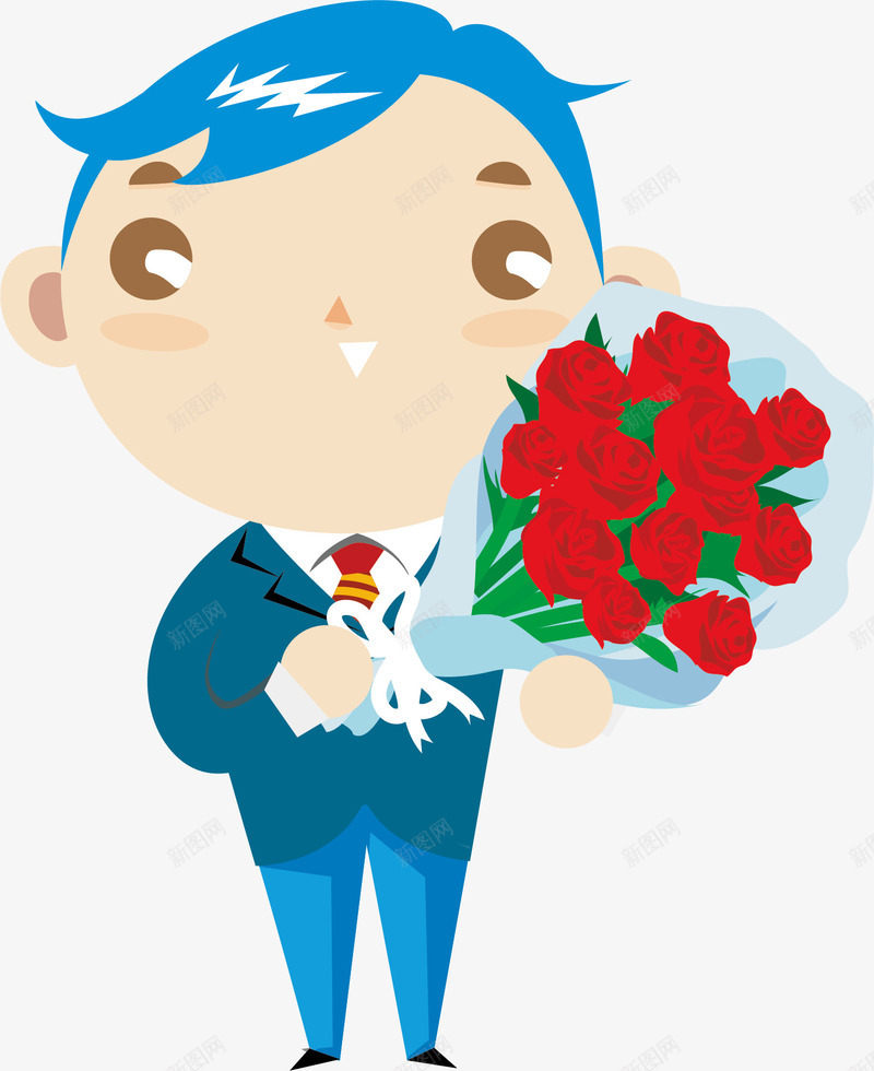 蓝头发拿鲜花png免抠素材_新图网 https://ixintu.com 公务人员 公务人员卡能 公务人员卡通 公务人员形象 拿鲜花 蓝头发