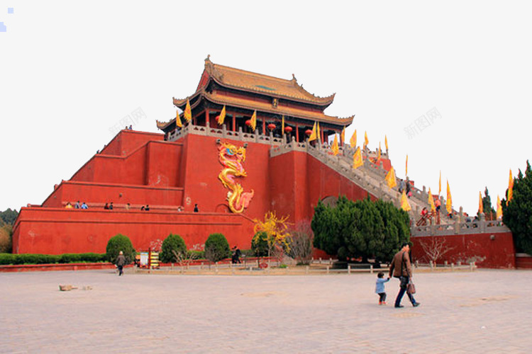 有中国古代特色的开封建筑png免抠素材_新图网 https://ixintu.com 围墙 广场 开封 红色 黄旗