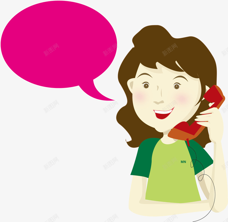 打电话的女孩矢量图ai免抠素材_新图网 https://ixintu.com 女孩 对话框 手绘 打电话 矢量图