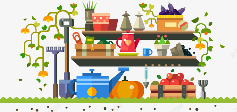 花园风景和花园工具矢量图eps免抠素材_新图网 https://ixintu.com 唯美 工具 植物 花园 风景 矢量图