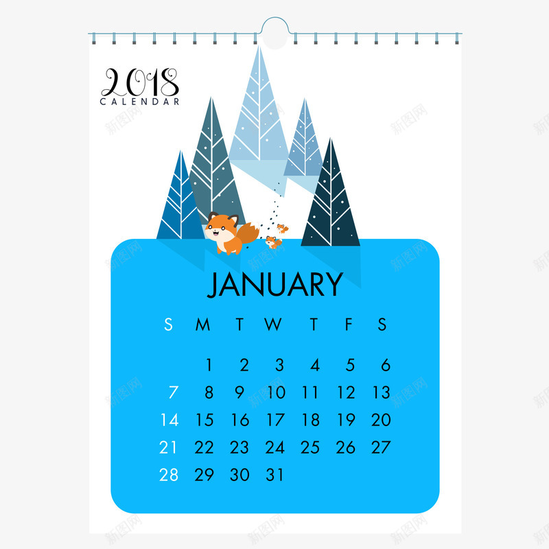 蓝色2018一月日历png免抠素材_新图网 https://ixintu.com 2018 一月 日历 日常 白色 蓝色 蓝色日历