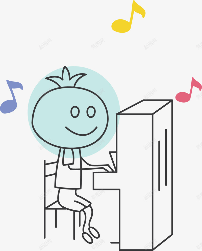 可爱线条音乐男生png免抠素材_新图网 https://ixintu.com 321 世界儿歌日 儿童节 弹钢琴 歌唱 线条男生 装饰图案