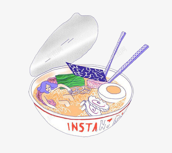 手绘拉面png免抠素材_新图网 https://ixintu.com 手绘 筷子 面条 鸡蛋