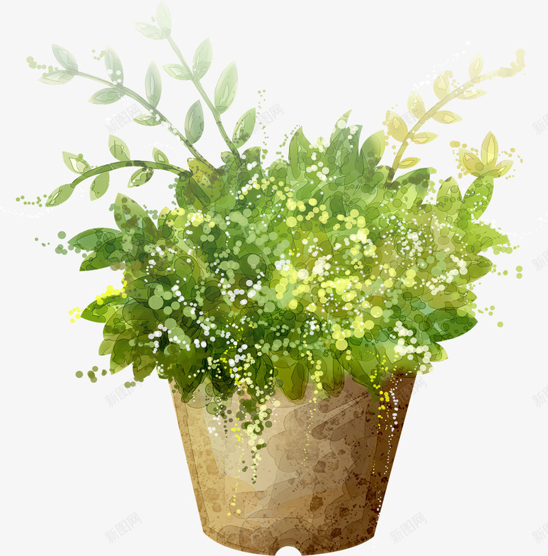 卡通手绘清新绿叶花盆png免抠素材_新图网 https://ixintu.com 卡通手绘清新草丛 卡通花 绿色清新叶子