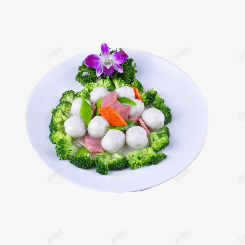 火腿鱼丸png免抠素材_新图网 https://ixintu.com 传统美食 家常菜 当地美味 淮扬菜 火腿 特色美食 美食 西蓝花 食欲 鱼丸