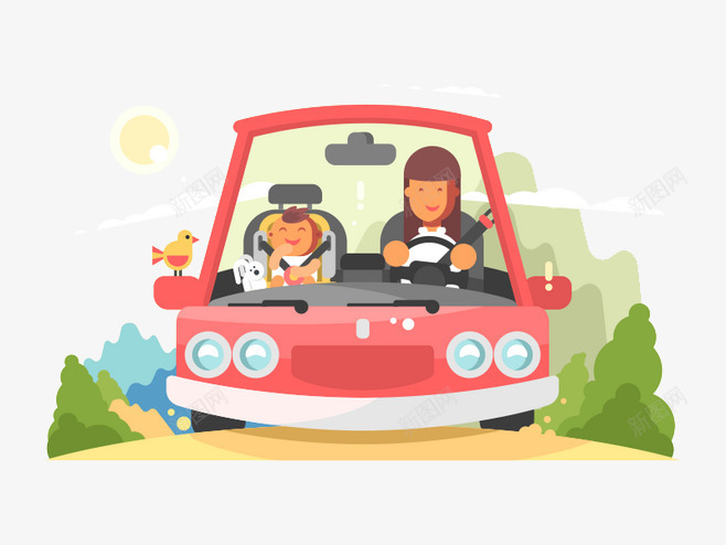 开车去旅游png免抠素材_新图网 https://ixintu.com 卡通 小车 开车 旅游 汽车 红色