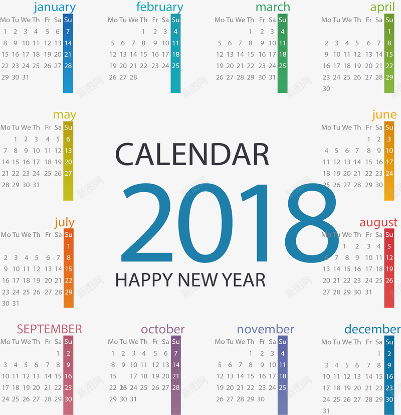 彩色竖条2018日历矢量图ai免抠素材_新图网 https://ixintu.com 2018台历 2018日历 彩色日历 日历 矢量png 矢量图
