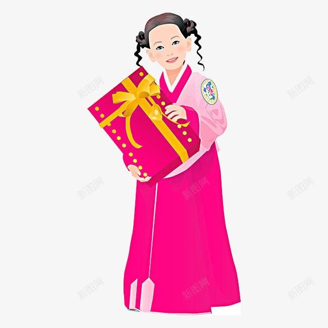 韩国小女孩png免抠素材_新图网 https://ixintu.com PNG图形 卡通 小女孩 礼盒 装饰