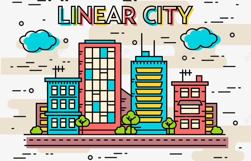 彩绘城市矢量图eps免抠素材_新图网 https://ixintu.com 彩绘 特色 白云 绿树 矢量图