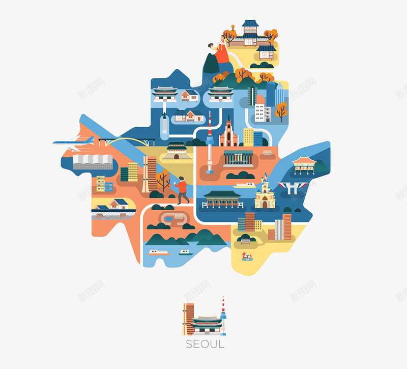 世界旅游日png免抠素材_新图网 https://ixintu.com 卡通 城市 平扁图形 旅行素材 韩国 首尔