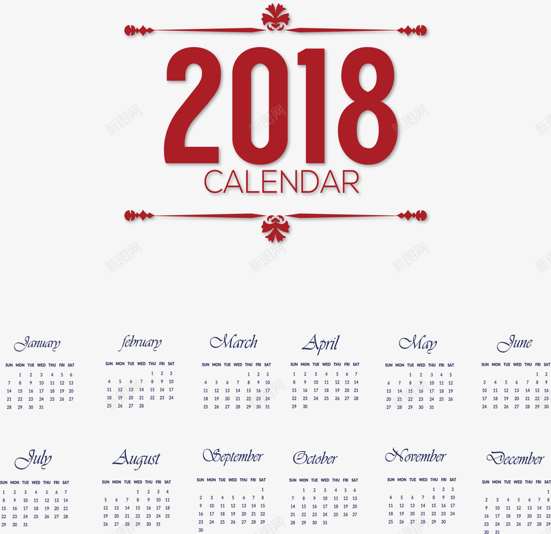 红色2018艺术字日历png免抠素材_新图网 https://ixintu.com 2018日历 2018艺术字 日历 矢量png 红色2018