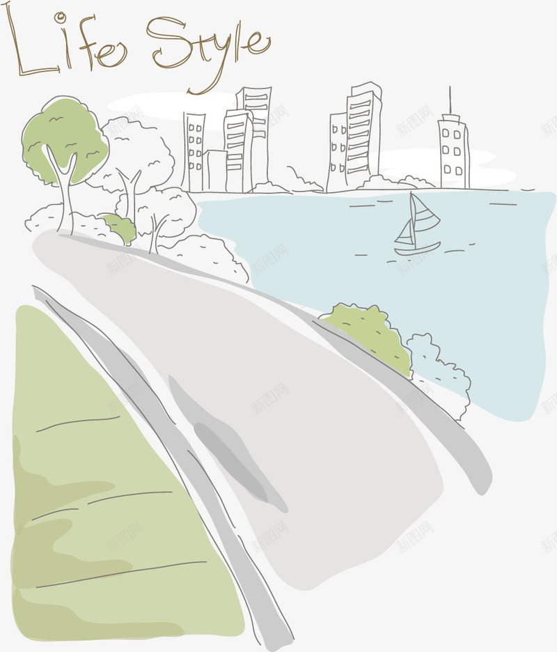 海边城市的街道矢量图ai免抠素材_新图网 https://ixintu.com 城市 城市海边 城市街道 插画 海边 海边城市 街道 矢量图