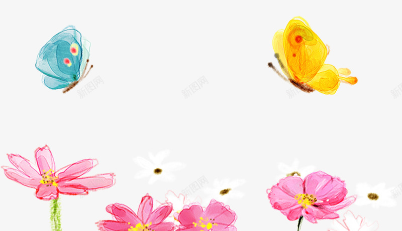 粉色颜料手绘花朵蝴蝶装饰图案psd免抠素材_新图网 https://ixintu.com 免抠PNG 手绘 粉色 花朵 蝴蝶 装饰图案 颜料