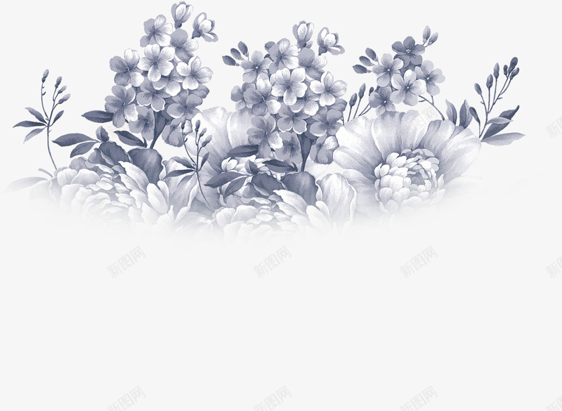 花png免抠素材_新图网 https://ixintu.com 中国风 花 青色 青花瓷