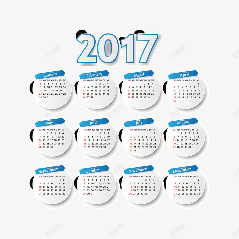 2017日历矢量图ai免抠素材_新图网 https://ixintu.com 2017日历 挂历 日历 矢量图