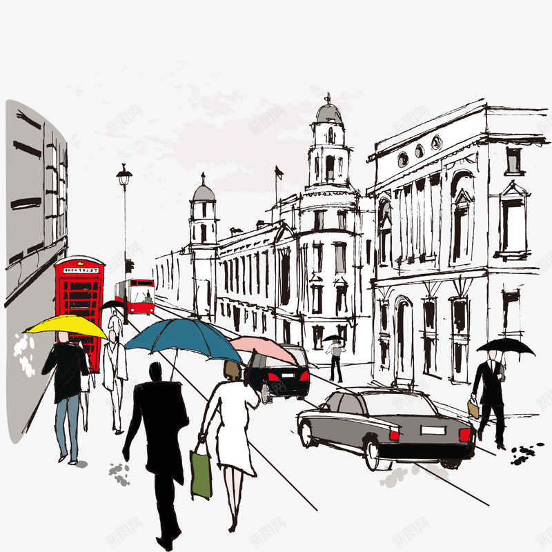 外国街道创意建筑png免抠素材_新图网 https://ixintu.com 创意 卡通 商务 外国 建筑物 手绘 汽车 街道