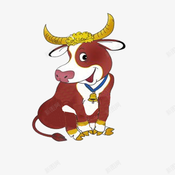 带铃铛的小牛png免抠素材_新图网 https://ixintu.com 卡通可爱 母牛 铃铛