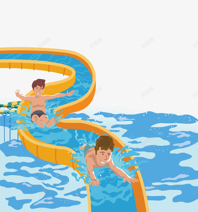 卡通夏日游泳海报插画psd免抠素材_新图网 https://ixintu.com 促销 出游 卡通 夏日 广告 海报 游泳 滑梯