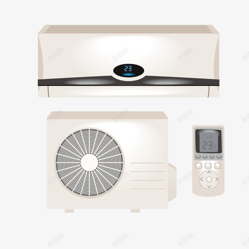 白色空调内机和外机矢量图ai免抠素材_新图网 https://ixintu.com 产品设计 家电 调节温度 矢量图