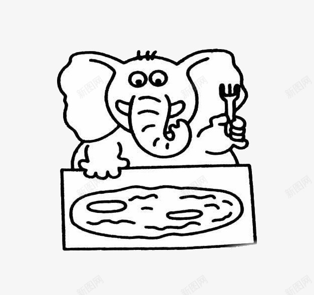 大象吃饼png免抠素材_新图网 https://ixintu.com 卡通 大象 简笔画 黑白