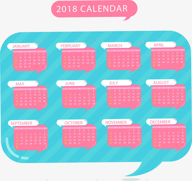 对话框2018年台历png免抠素材_新图网 https://ixintu.com 2018台历 2018年年历 台历 对话框 日历 粉色 蓝色