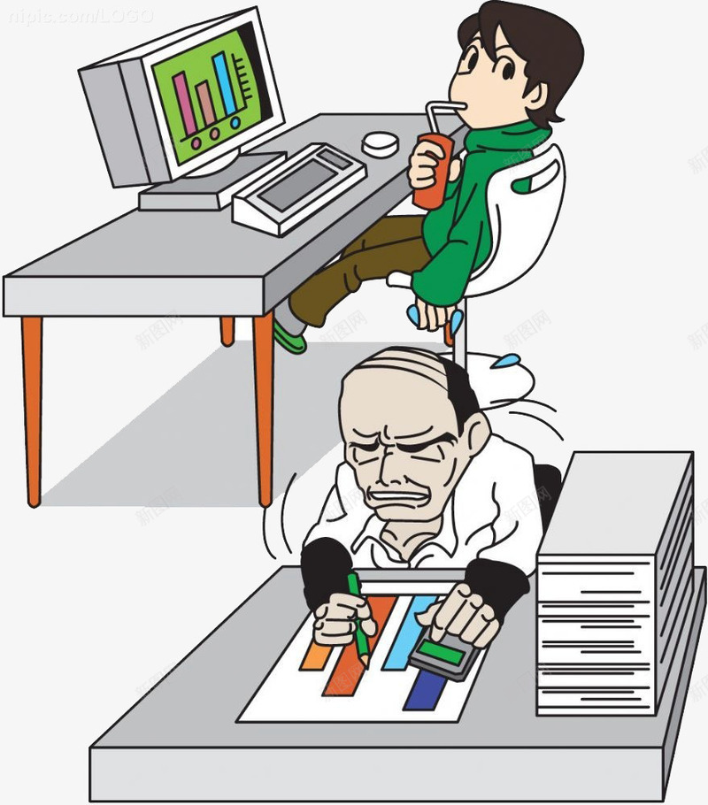 办公室场景png免抠素材_新图网 https://ixintu.com 制作 刻苦 喝饮料 对比 彩色 报表