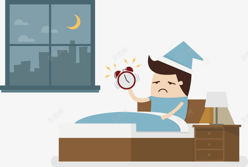 手绘扁平人物矢量图ai免抠素材_新图网 https://ixintu.com 人物 扁平 手绘 睡觉 闹钟 矢量图