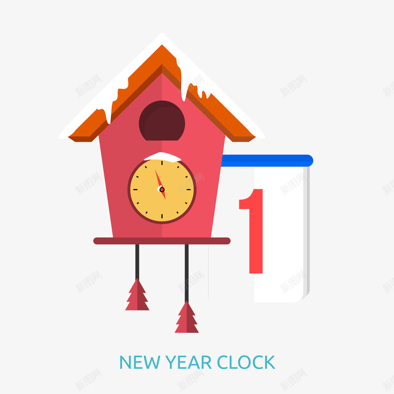 扁平新年钟表插画矢量图ai免抠素材_新图网 https://ixintu.com 扁平 新年钟表 日历 红色 矢量图