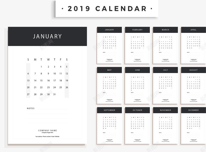 简约风商务日历模板矢量图ai免抠素材_新图网 https://ixintu.com 2019 2019日历 商务日历 日历 矢量png 矢量图