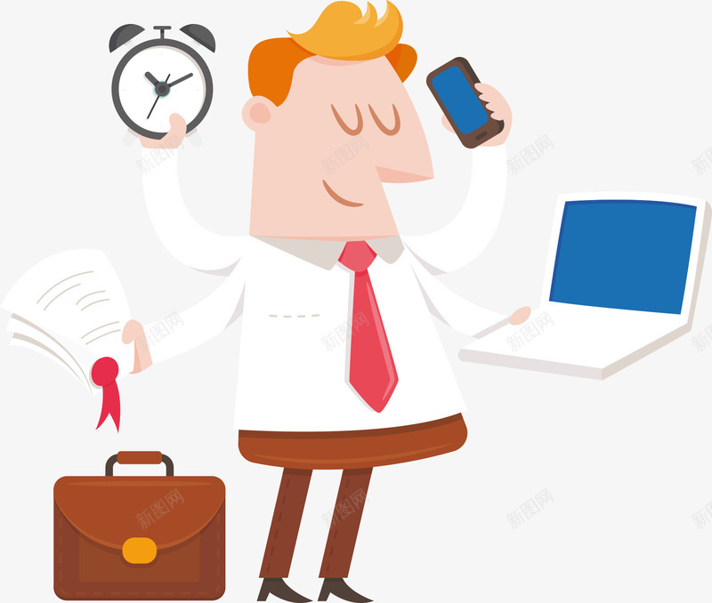商务人物打电话矢量图eps免抠素材_新图网 https://ixintu.com 商务人物 手提包 打电话 电脑 电话 闹钟 矢量图
