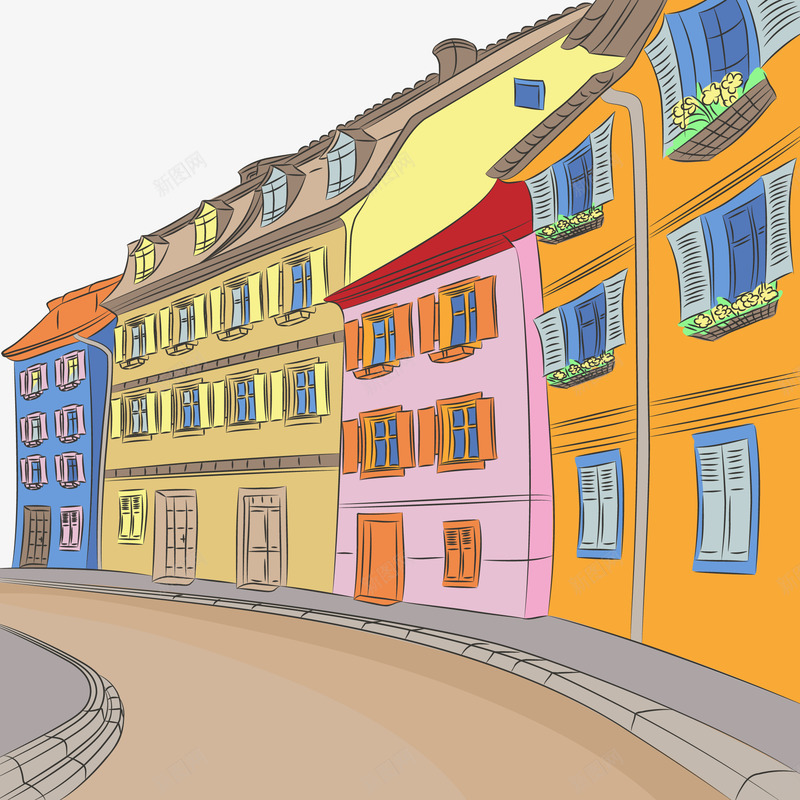 住宅区插画png免抠素材_新图网 https://ixintu.com 出国旅行 十一旅行 城镇 手绘建筑 插画 欧式建筑 金秋出游节