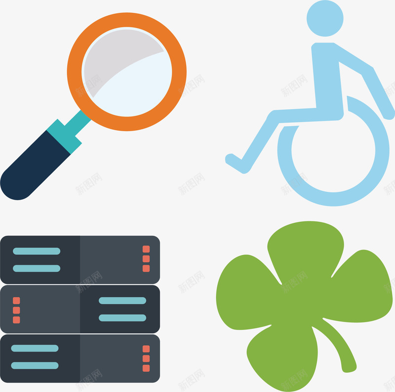 绿色四叶草矢量图eps免抠素材_新图网 https://ixintu.com 四叶草 放大镜 残疾人专用 矢量素材 硬件设备 矢量图