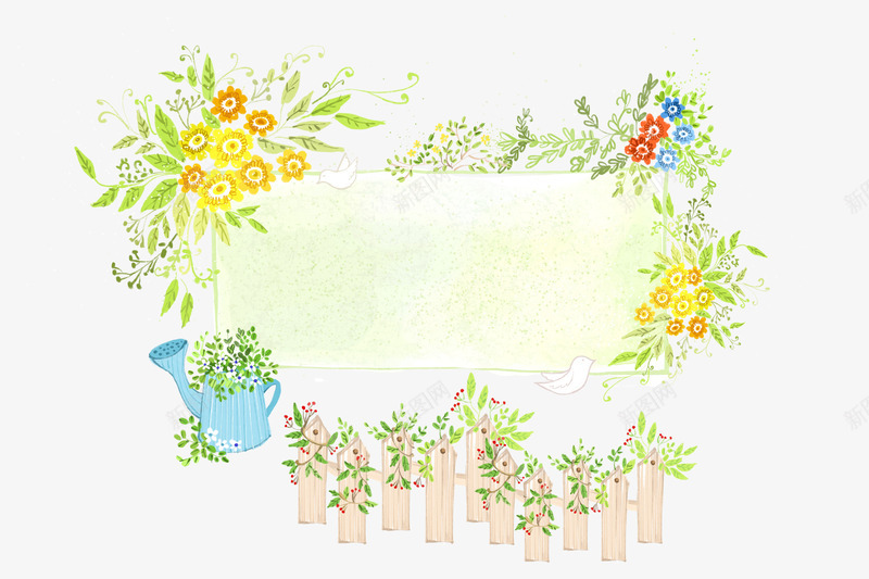 秘密花园psd免抠素材_新图网 https://ixintu.com 手绘 栅栏 花卉 花园